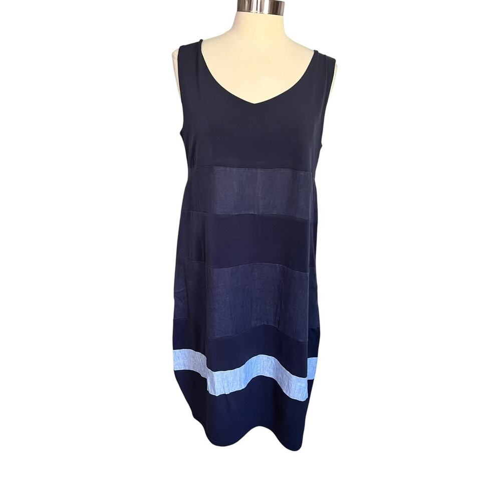 VLT by Valentina's Made In Italy Color Block Partial Linen Blue  Dress Medium